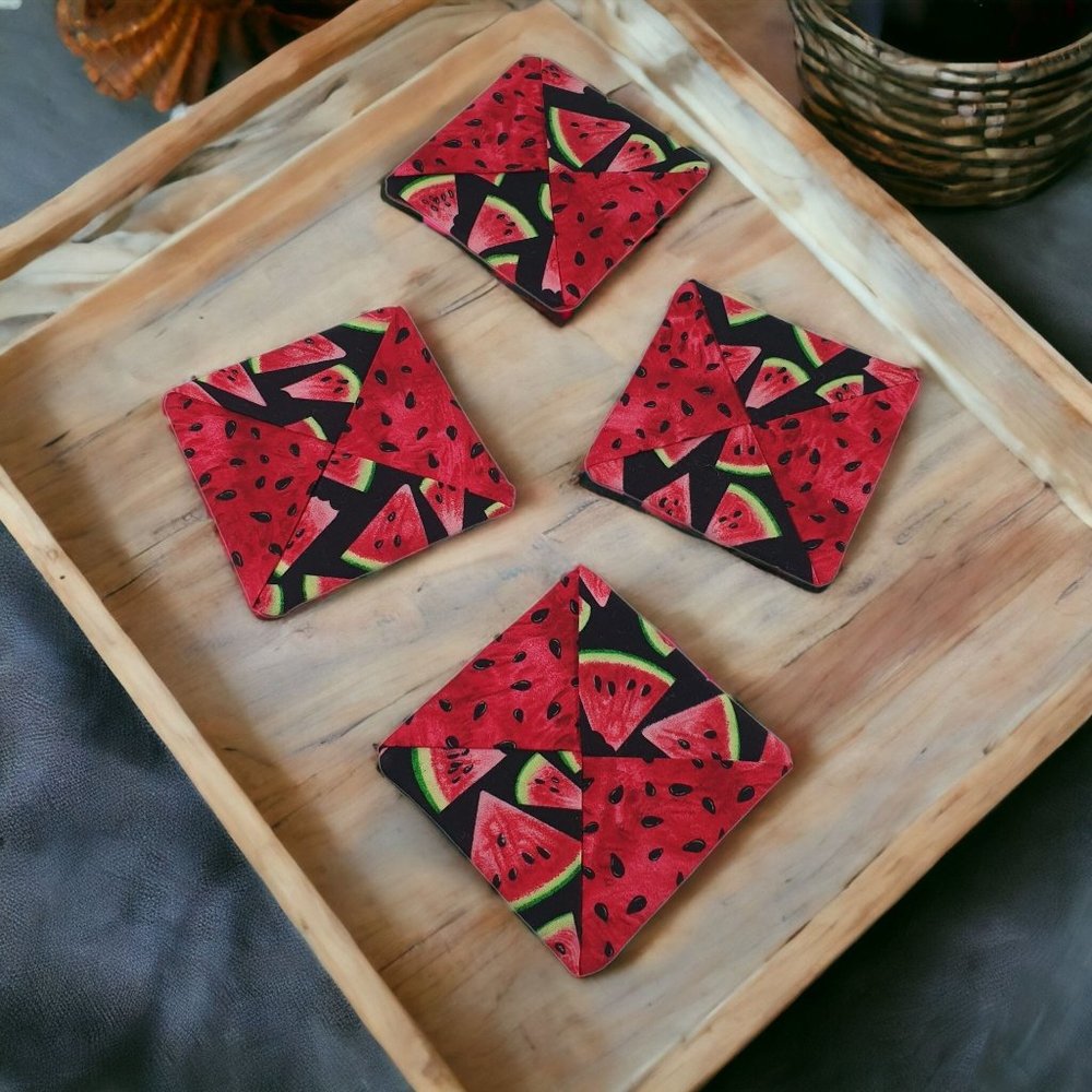 Handmade Watermelon Fabric Coasters 4.5 Inch Summer Picnic Table Protectors